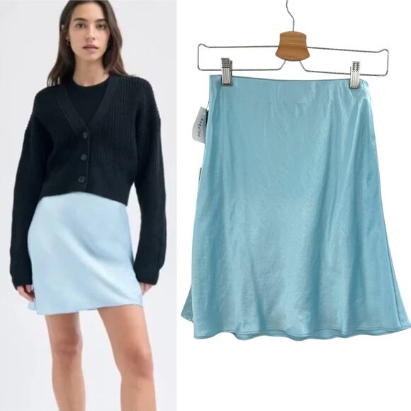 Aritzia Babaton Slip Mini Skirt Satin Bias Cut Dream Blue Size‎